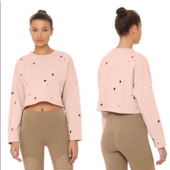ALO Yoga Pink Cropped Sweatshirt with Polka Dots - Picture 1 of 11